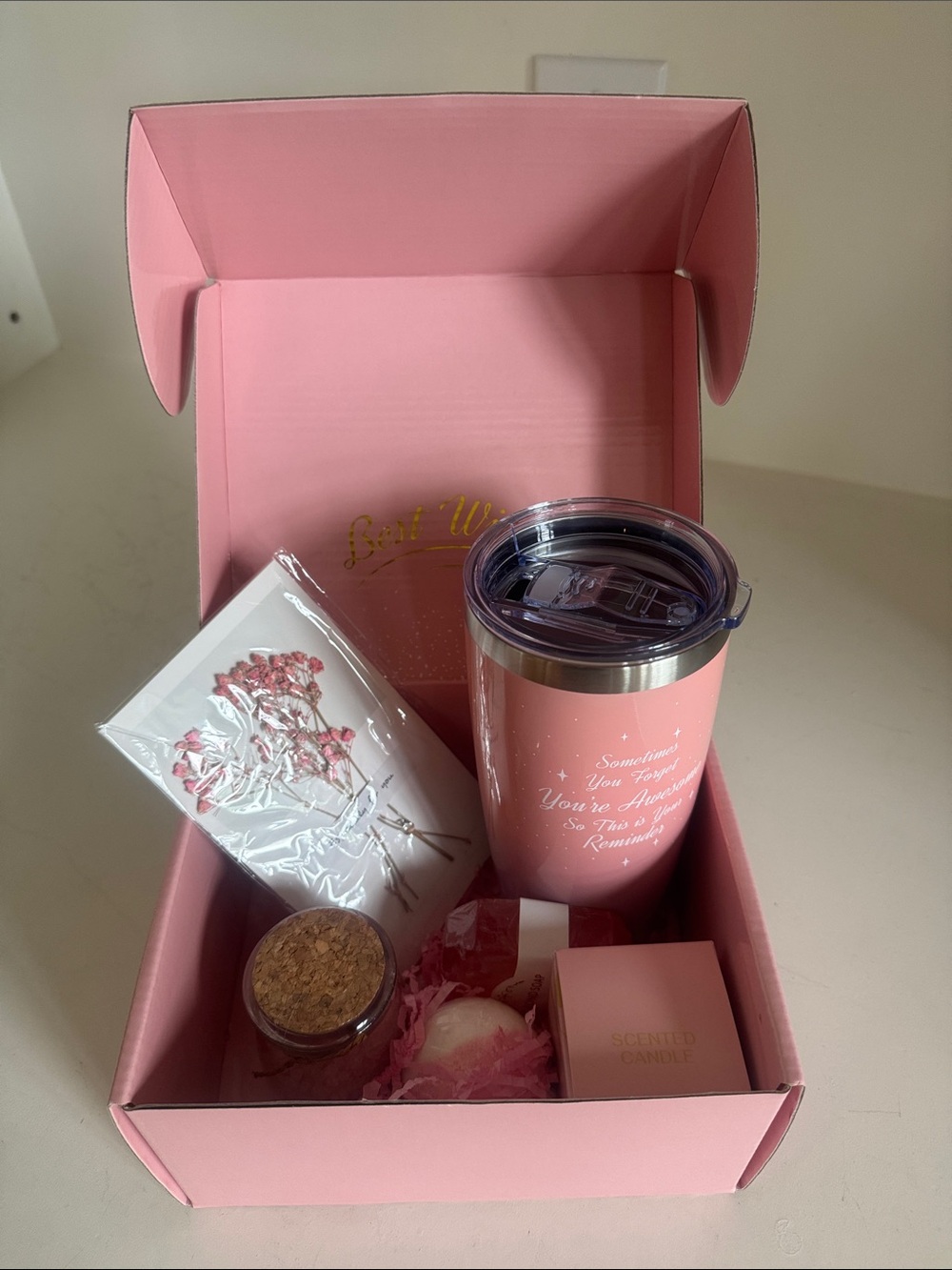 Pink Floral Bath & Body Gift Set with Insulated Tumbler